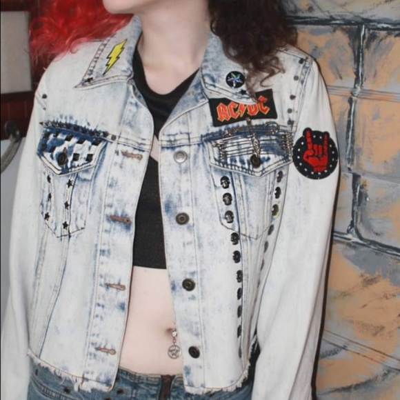 SOLD!!! Custom AC/DC tour jacket- patch jean corset back cropped jacket - Picture 6 of 15